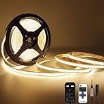 TTWAY COB LED Strip Lights 2700K, Dimmable LED Strip Kit, Super Bright 24V LED Tape Lights CRI90+ with RF Remote and UKCA Power Supply for DIY Home Decoration, 5M, 2400LEDs, Warm White.