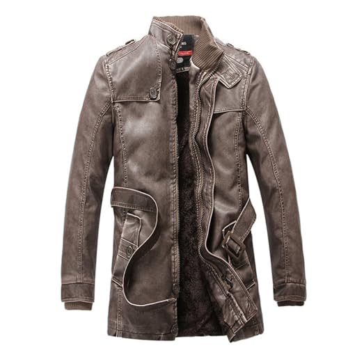 Faux Leather Jacket for Men 3/4 Length Trench Coat Winter Fluzzy ...