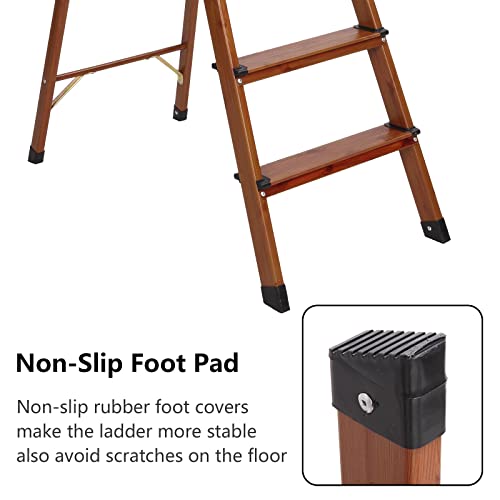LUISLADDERS 5 Step Ladder Folding Aluminum Lightweight Ladder Woodgrain Step Ladder Anti-Slip Sturdy and Wide Pedal Ladders for Home and Kitchen 350lbs