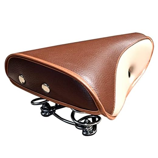 Vintage Bike Saddle, Unistrengh Classic Comfort PU Leather Bicycle Bike Cycling Seat Retro Rivet Spring Cushion for Men Women (Brown/White)
