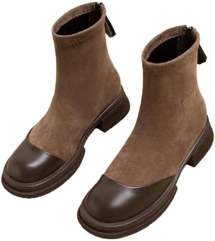 Women's Black Sock Ankle Boots, Trending Block Heel Chelsea Boots with Leather Toe Cap – Comfortable Stretch Fit for Casual Streetwear