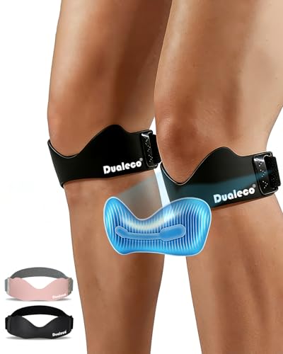Dualeco 2PCS Patella Tendon Knee Strap with 3D Cushion Upgraded V Shaped Knee Support for Men/Women Anti-Slip Knee Brace for Running/Gym/Weight Lifting Patellar Strap for Meniscus Tear/Arthritis
