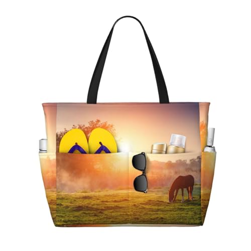 Sac de plage grand format cheval au crépuscule idéal pour vos journées ensoleillées et vacances