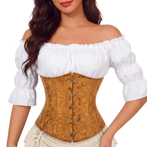 Zhitunemi Gold Underbust Corset Top for Women,Lace-Up Pirate Costume 7XL