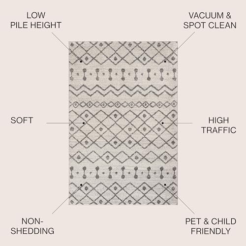 Image of JONATHAN Y Aksil Moroccan Beni Souk Cream /Gray Indoor Area Rug, 5x8, Bohemian, Scandinavian, Easy-Cleaning for Living Room, Bedroom, Kitchen, Pet Friendly, Non-Shedding (MOH208B-5)