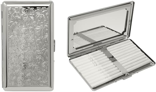 Silver Victorian Print (Half Pack 120s) Metal-Plated Cigarette Case & Stash Box with Mirror