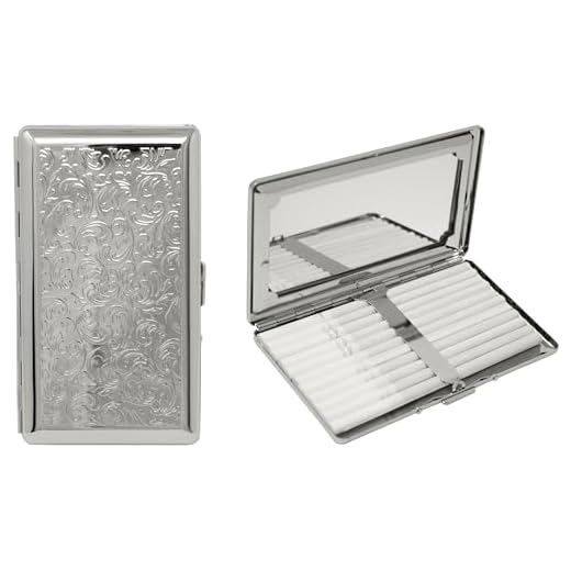 Silver Victorian Print (Half Pack 120s) Metal-Plated Cigarette Case & Stash Box with Mirror