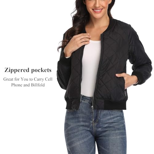 andy & natalie Women's Bomber Jacket Fashion Quilted Casual Lightweight Bomber Jakcets Zip up Outerwear Jacket with Pockets3