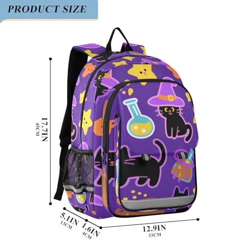 sport backpack for kids 8-12： lightweight book bags for kids in assorted colors - Orange Halloween Pumpkin Black Cat2