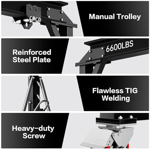 LDHTHOPI 3 Ton Gantry Crane, 6600LBS Adjustable Height 8.53 to 12.47ft with Triangle Base, Portable I-Beam Hoist for Factory, Warehouse, Auto Repair & Construction,Black - Thumbnail 6