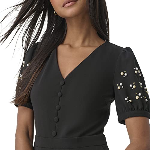 Image of Karl Lagerfeld Paris Womens Embellished Puff Sleeve V-Neck Dress