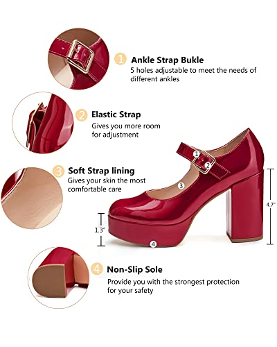 Image of Coutgo Womens' T-Strap Round Toe Chunky Platform Heels Patent Mary Jane Dress Shoes