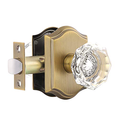 Gobrico Octagonal Diamond Crystal Doorknob in Antique Brass for Hall/Closet,Passage