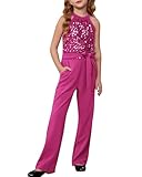 GRACE KARIN Girls Jumpsuit Size 10-12 Sequin Party Special Formal Fashion Romper Tween Hot Pink Clothes