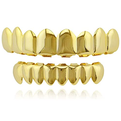Hip Hop Teeth Grill Set，18K Gold Plated Hip Hop Grillz Plattierte Zähne überzogene Zähne + 2 Extra-Streifen zum Formen，für Teeth für Zahnpflegesets Party Performance(Gold)