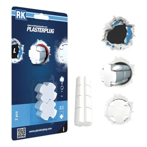 RK Plasterplug Hole Wall Repair Kit - Large 34mm Hole - Restores Plasterboard and can be drilled Like a New Wall Cover