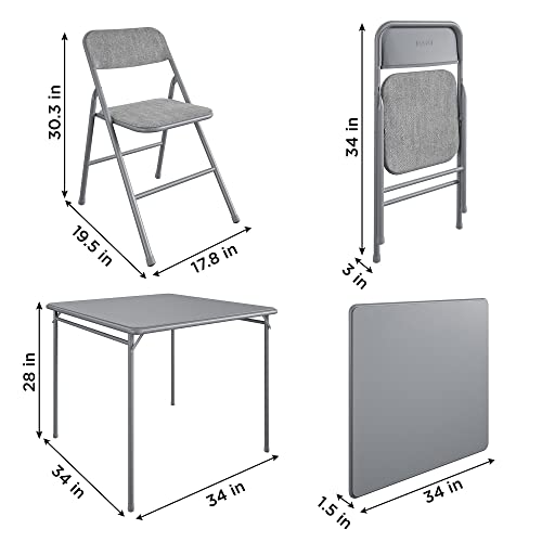 Image of CoscoProducts Premium 5-Piece Table & Chair Dining Set, with 34 inch Vinyl Top Card Table and 4 Fabric Padded Seat & Back Folding Chairs, Gray