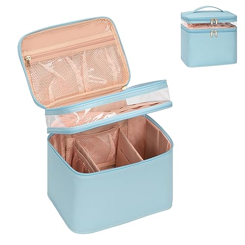 OCHEAL Large Makeup Bag, Double Layer Makeup Bag, Vertical Storage Cosmetic Case for Women/Girls with Multiple Compartments-Blue-xl2