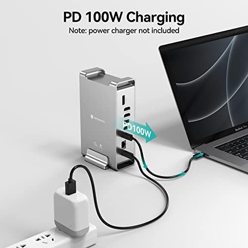 Yottamaster Triple Display Dock with 2 HDMI & DP1.4 for M1 Mac & Windows, 15-in-1 PD100W USB C Displaylink Dock with 4K@60Hz, Gigabit Ethernet, 2 USB C, 6 USB A, Audio, SD & TF