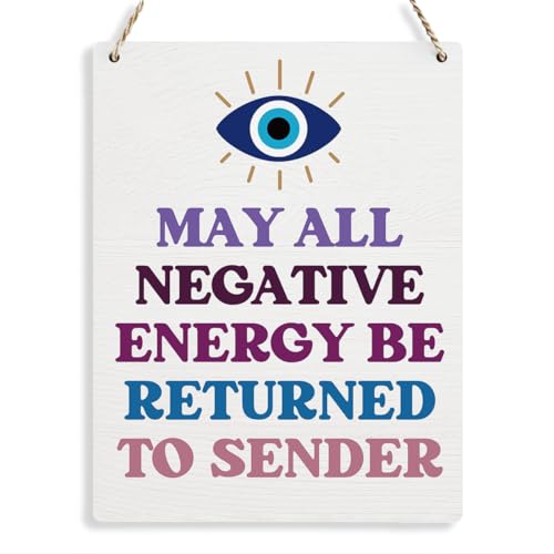 Evil Eye Decor Witchy Gifts for Witchcraft Lover, May All Negative Energy Be Returned to Sender Wall Hanging, Inspirational Wall Art for Home Office Decoration 8x10 Inches
