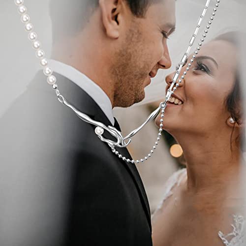 Joerph Paper Clip Pearl Necklace Vintage Dainty Layered Link Chain Baroque Cultured Pearls 925 Sterling Silver Choker Fashion Retro Charm Valentine‘s Day Jewelry For Women Girls(With Gift Box) #TOP3