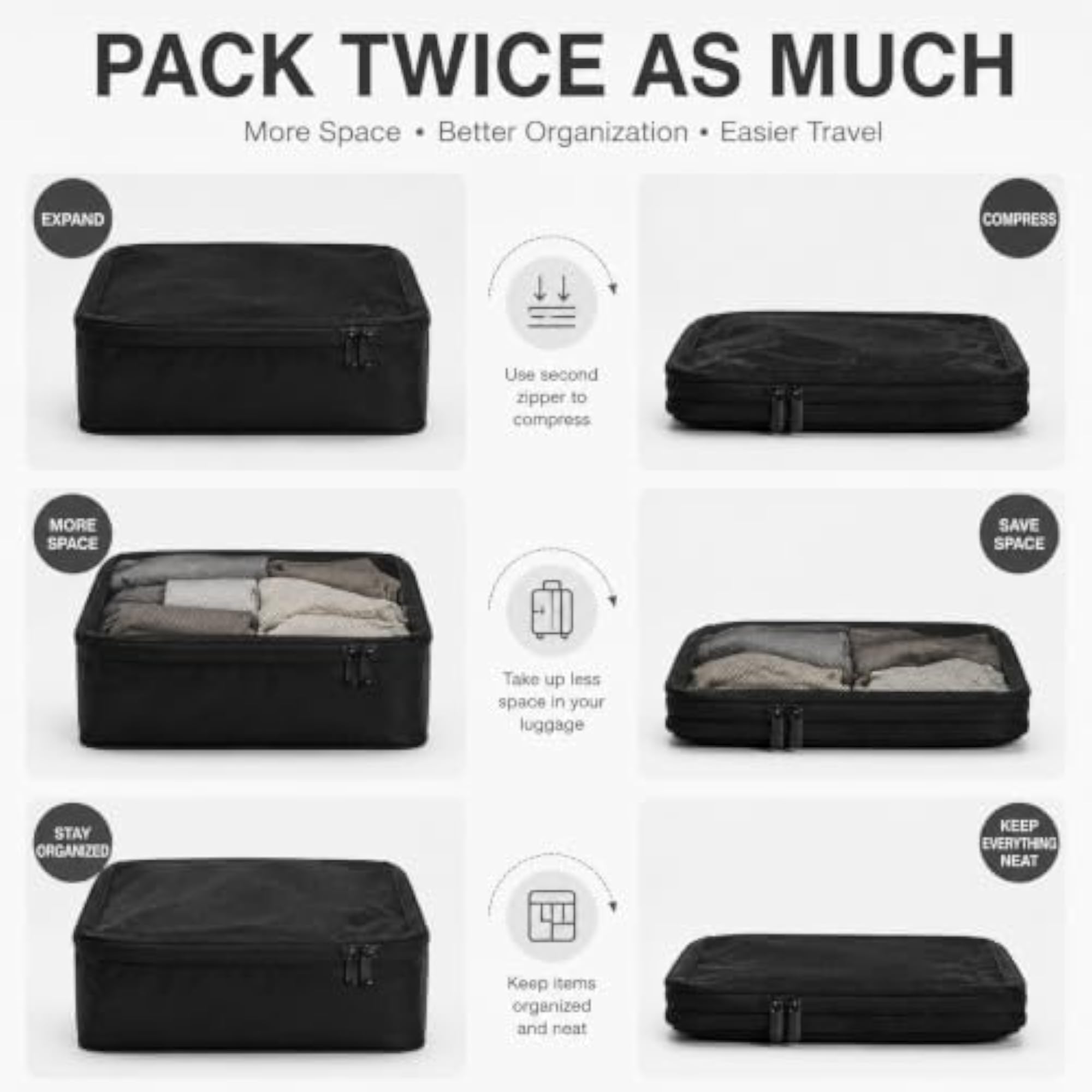 Compression Packing Cubes Set Nylon with Mesh Top (6 Piece)