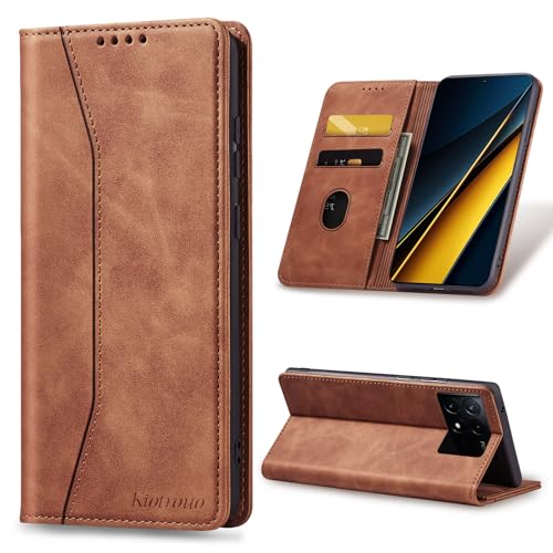 KIOTROUO Handyhülle für Xiaomi Poco X6 Pro 5G Hülle Klappbar Premium Lederhülle Flip Case Standfunktion Magnetische Kartenfächern Schutzhülle Kartenfach Klapphülle Cover Braun