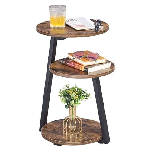 CATZONS Round End Table 3-Tier Shelves Bedside Table,Accent Table with Metal Frame for Living Room Bedroom Couch Small Coffee Side Table