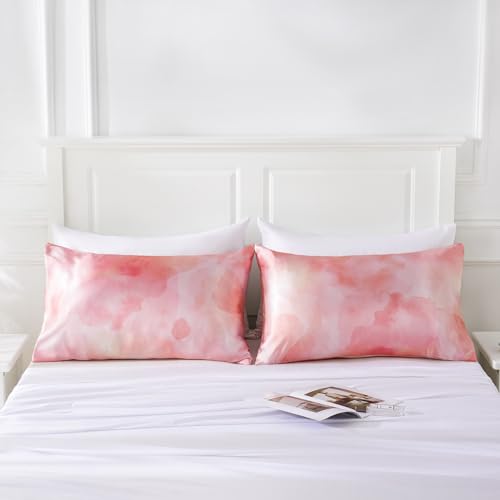 Image of MR&HM Satin Pillowcase for Hair and Skin, Silk Satin Pillowcase 2 Pack, Queen Size Pillow Cases Set of 2, Silky Pillow Cover with Envelope Closure (20x30, Dream Pink)