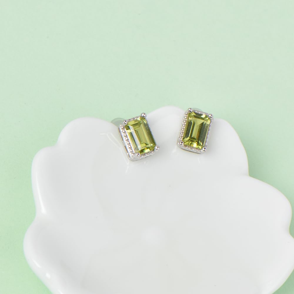 Natural Purple Amethyst/ Garnet /Olivine /Topaz /Citrine Crystal Sterling Silver Stud Earrings Hypoallergenic Square Handmade Dainty Classy Earrings Jewelry Gift For Her （Emerald Cut 4 * 6mm 1.50 Carat Cttw ）