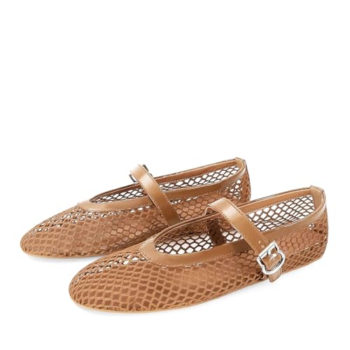 Image of MICIFA Women's Mesh Ballet Flats Fishnet Ballerina Flats Buckle Strap Mary Jane Causal Daily Dress Shoes