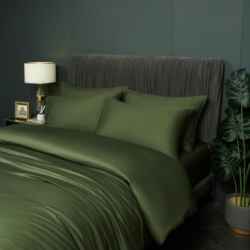 Ropa de cama de bambú hipoalergénica y transpirable, funda nórdica verde de dos piezas 5