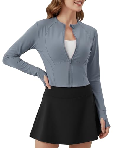 Neteson Chaqueta Deportiva Mujer Manga Larga Chaqueta De Running Yoga Ropa Transpirable Sudadera Corriendo Tops Fitness Correr Chaquetas de Entrenamiento Gym con Cremallera Agujeros para los Pulgares