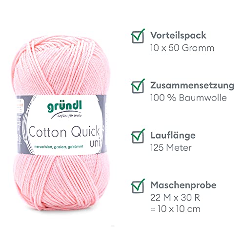 Gründl Wool Cotton Quick Plain, Thin Wool for Crocheting, Knitting Yarn, Crochet Yarn, Shiny and Skin Friendly, 100% Cotton - Image 2