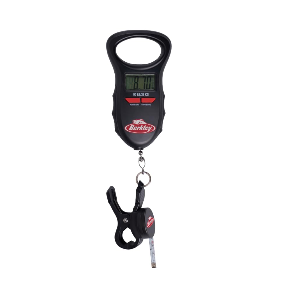Berkely - Báscula digital para peces con cinta-50, resistente al agua y adecuada para pesos de hasta 50 libras, mide inmediatamente la longitud y el peso de tu captura