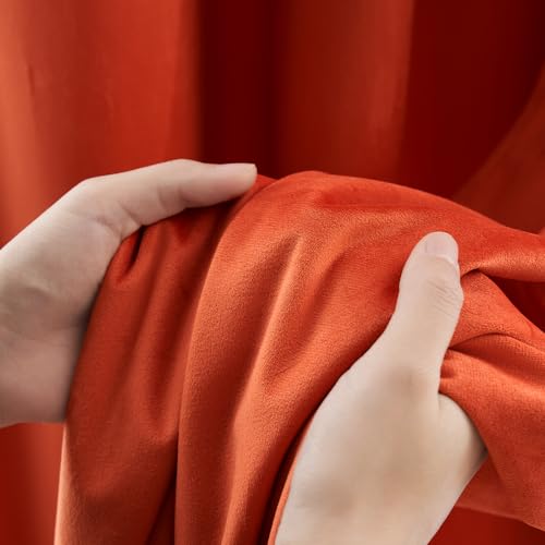 MIULEE Orange Velvet Curtains for Bedroom 2 Panel Set 54 Inch Drop Curtains - Image 4