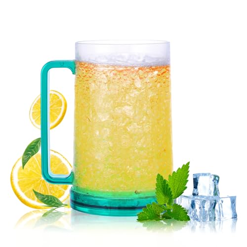 ACTOYS Chope à Bière pour Congélateur, Verre Biere Refrigerant, 450 ml Chope à Bière Double Paroi, Verre à Bière en Plastique, Chope à Bière avec Anse, Chope de Bière pour Boissons Glacées (Vert)