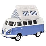 blau/weiß, mit geöffnetem Campingdach, Die-cast, Fensterkarton mit Pappsockel