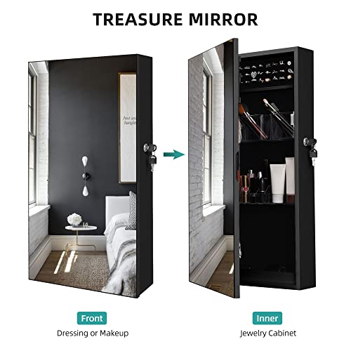 Yitahome Mirror Jewelry Cabinet Jewelry Armoire Wall Mounted Jewelry Organizer Lockable, Space Saving Jewelry Storage Organizer Attached Lipstick Brush Compartments, Black #TOP1