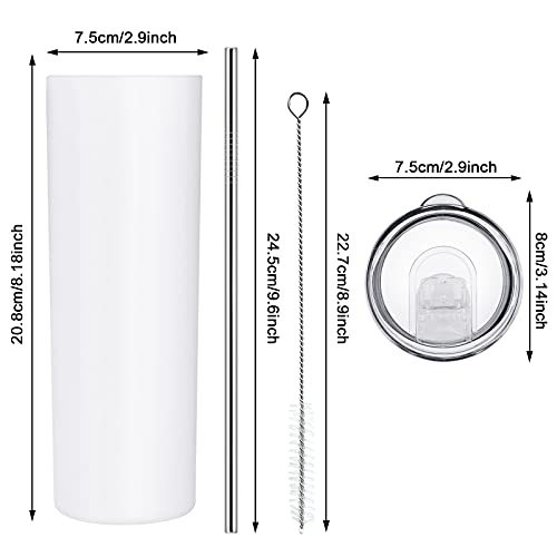 Skinny Travel Tumbler, Stainless Steel Skinny Tumbler, Double Wall Insulated Tumbler With Lid And Straw, 20 Oz Slim Water Tumbler Cup, Vacuum Tumbler Travel Mug For Coffee, Beverages, Tea (White) #TOP6