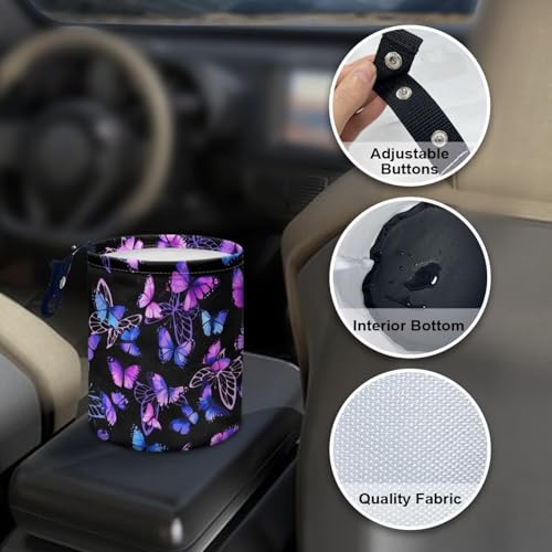 Image of Purple Butterfly Collapsible Waste Basket Bin Multipurpose Trash Bin for Car Hanging Portable Dustbin Bin Accessories Garbage Bin