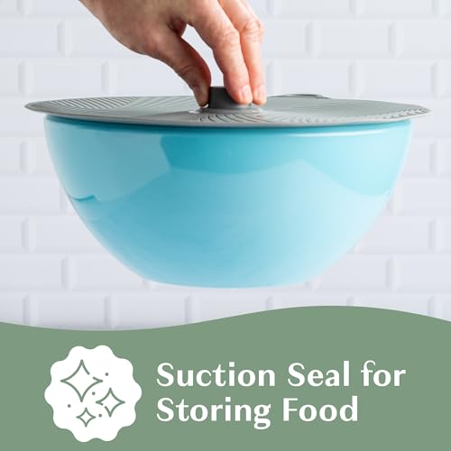 Goodful Universal Silicone Lids for Pots and Pans, Heat Safe, Reusable Suction Seal Covers for Bowls, Pots, Cups- Food Grade, Dishwasher Safe, 3 Piece, Gray, Green and Sage