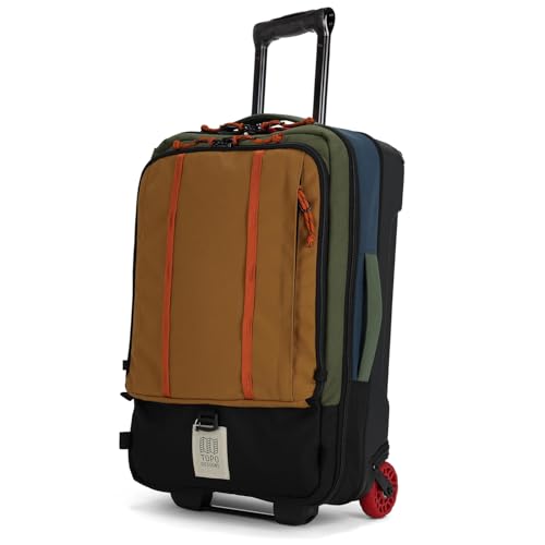 Topo Designs Global Travel Roller Bag Suitcase, 44L Carry-On, 3 Handles, Smooth Heavy Duty Wheels, Telescoping Handle, Durable + Rugged, WRAP Certified (Olive/Dark Khaki)