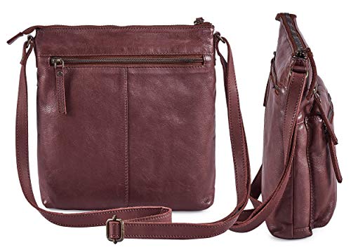 Small Genuine Leather Crossbody Bags for Women Vintage Travel Sling Purses & Handbags Shoulder Crossover (Burgundy Washed Vintage)