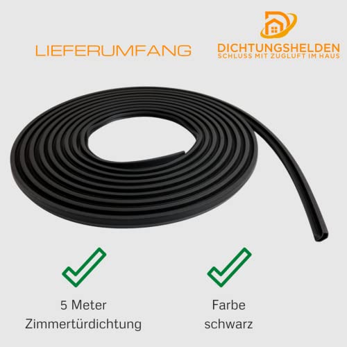 Indoor Door Seal Door Strip 5 m Black 12 mm Reed Width / 2.8 mm Groove Width / Height 6 mm Ideal for Home and Indoor Doors - Image 2