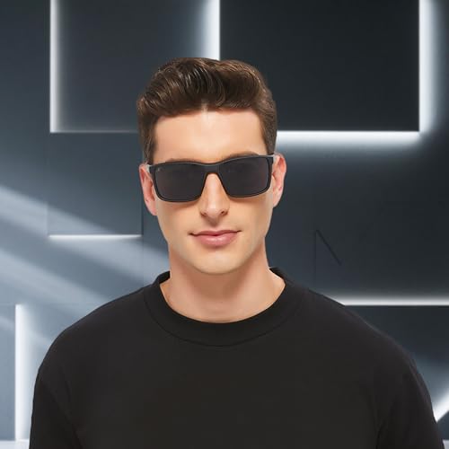 Image of Men's Polarized Sunglasses, Square Rubber Frame Carbon Fiber Temple Fishing Driving Sun Glasses UV Protection RFS8205