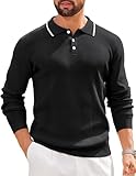 COOFANDY Mens Knit Polo Sweaters Long Sleeve Vintage Polos Casual Dress Pullover Old Money Tops Black, Large