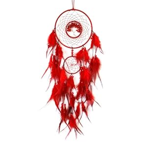 Red Dream Catcher Wall Decor Crystal Tree of Life Dream Catchers Handmade Feather Dreamcatcher Wall Hanging Ornament Art Craft for Bedroom Living Room Home Decor