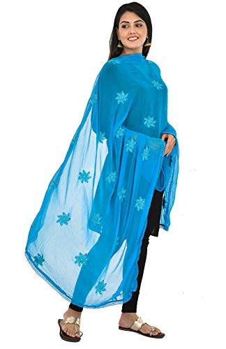 Image of YOUTHQUAKE Flower Embroidered Diamond Work Chiffon Dupatta for Womens & Girls With 4 Side Lace
