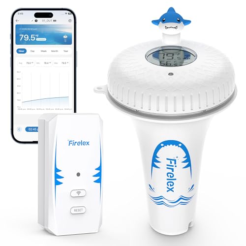 Firelex Wireless Pool Thermometer Floating Easy Read with WiFi Gateway, 980ft Smart Remote App Monitor | Digital -40~158℉ Water Temperature IPX7 | Funny Shark for Swimming Pool, Hot Tub, Spa, Ice Bath